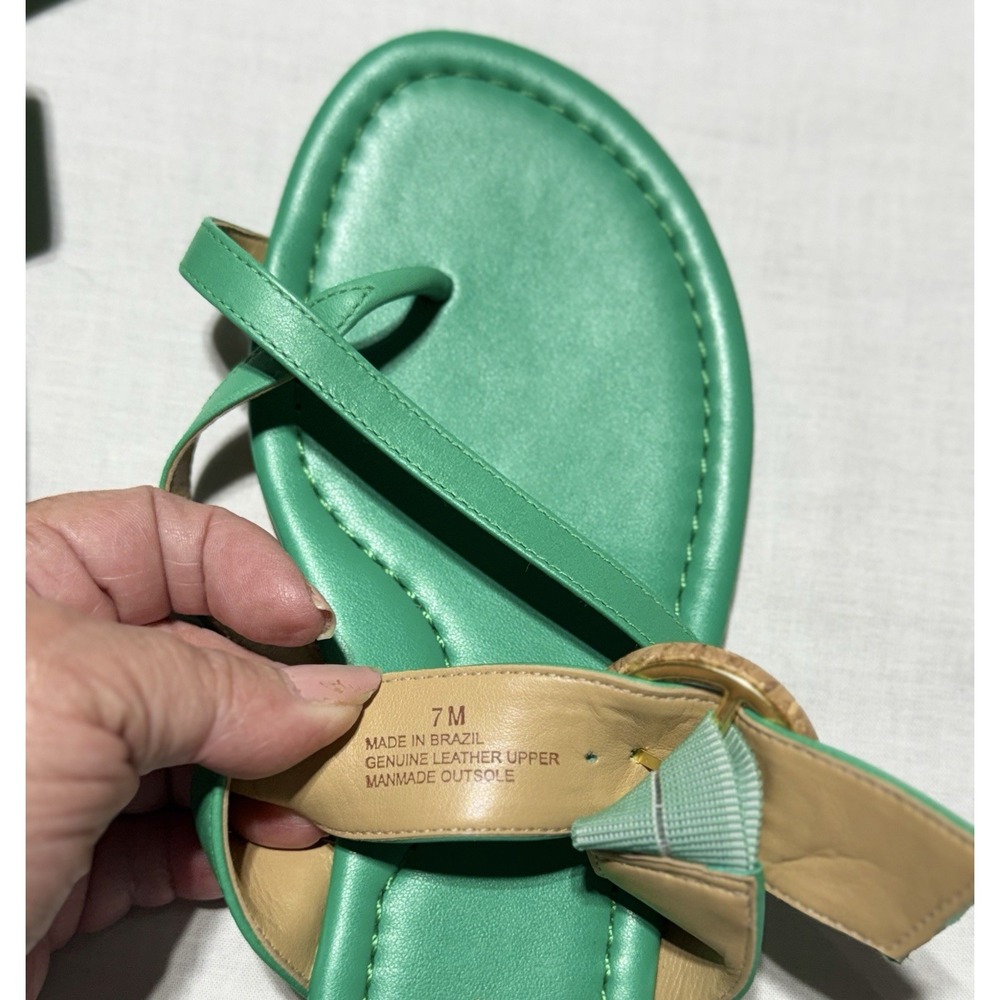 Talbots Gia Buckle Thong Sandals Green Leather Cork Ring Size 7 - Picture 4 of 5